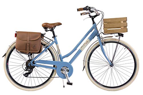 Via Veneto by Canellini Damen Citybike CTB Vintage Stil Rad Cityrad Fahrrader Bike Aluminium mit Korb Kassette und Klingel Via Veneto Bell Ring (50, Bleu)