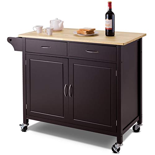 USA_BEST_SELLER Modern Rolling Kitchen Cart Island with Wooden Top Dining Serving Trolley (Brown)