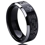 8MM Titanium Comfort Fit Wedding Band Ring Lord's Prayer with Cross Praying Black Ring (6 to 14)
