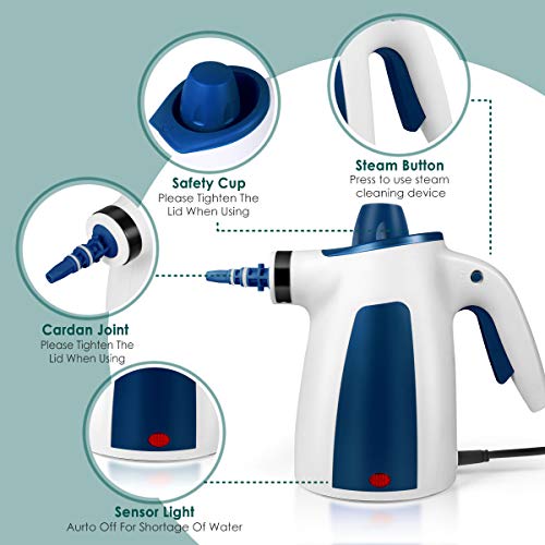 MOSCHE Handheld Pressurized Steam Cleaner with 9-Piece Accessory Set, - Multi-Purpose Multi-Surface All Natural, Chemical-Free Steam Cleaning Home, Auto, Patio, More(Deep Blue)