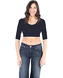 Halftee Crop Top - Women's Scoop Neck 3/4 Sleeve Camisole - Comfortable Layering Top with Smooth Fit - Slimming to Plus Size Modest Tee Shirt