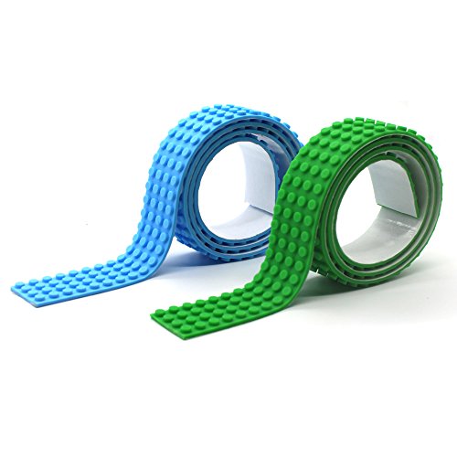 LattoGe Block Tape 2 Rolls for Kids Lego Figures Table Toys Self-Adhesive Baseplate Plates Walls Desks Christmas Birthday Supplies Room Art Decoration (4 Studs(Green+Light Blue))