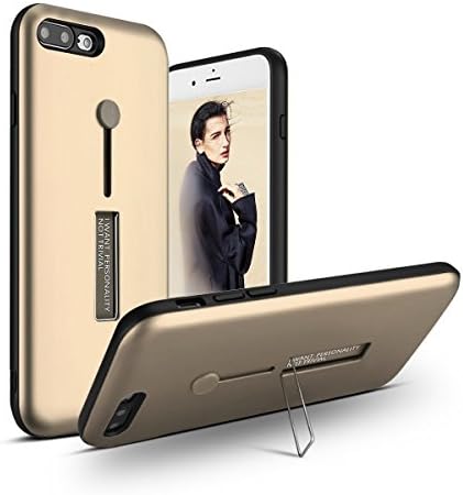 iPhone 7 Plus Case,iPhone 8 Plus Case,TRIPKY Slim High Impact Resistant Two Layer Hybrid Protective Case with Metal Kickstand and Finger Hand Loop Strap Holder for iPhone 7/8 Plus 5.5 inch Gold