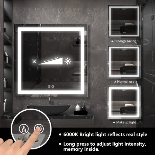36 inch Square Smart LED Mirror with Lights for Bathroom, Dimmable
