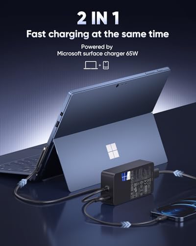 65W Surface Pro Laptop Charger, for Surface Pro X, 11, 10, 9, 8, 7, 6, 5, 4, 3; and Surface Laptop 7, 6, 5, 4, 3, 2, 1; and Surface Book 1, 2, 3; and Surface Go 1, 2, 3; Series Tablets