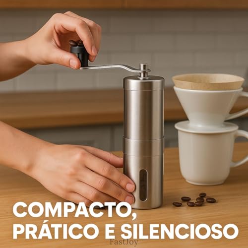 Moedor de Café Manual em Aço Inoxidável Portátil com Manivela Ajustável Com Ajuste de Moagem Premium