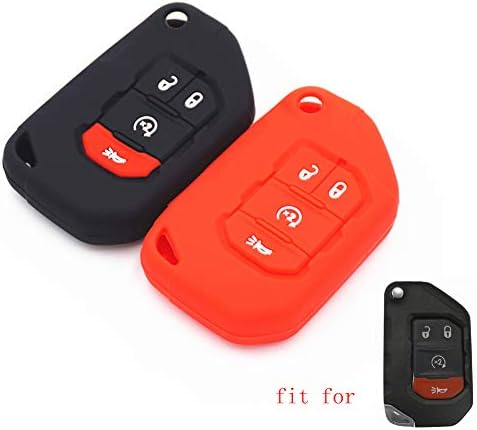 2Pcs MJKEY Black Red Silicone Remote Smart 4 Buttons Key Fob Case Covers Skin Jacket Protector Bag Holder for Jeep Wrangler JL JLU Rubicon Gladiator JT 68292942AA OHT1130261