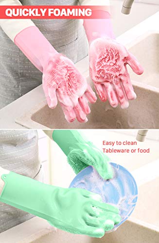 image for NIROLLE Reusable Silicone Dishwashing Gloves, 3 Pairs of Rubber Scrubb