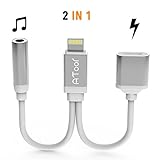 [Upgrade] Iphone 7 / 7 plus Adapter, Compatible IOS 10.3, ATool 2 in 1 Lightning adapter and Charger,Lightning to 3.5mm Audio Earphone Jack Cable - No Calling Function and Music Control (Silver))