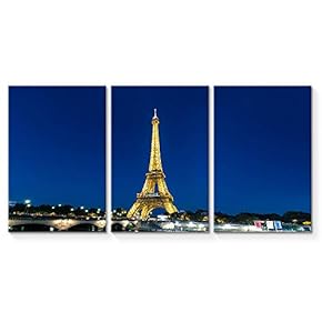 3 Piece Canvas Wall Art for Living Room Bedroom Home Artwork The Eiffel Tower Paintings Ready to Hang - 16"x24" x 3 Panels
