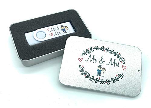 Mr & Mrs Wedding Bride & Groom USB Flash Drive Memory Stick in Gift Tin For Photos or Video (32gb memory)
