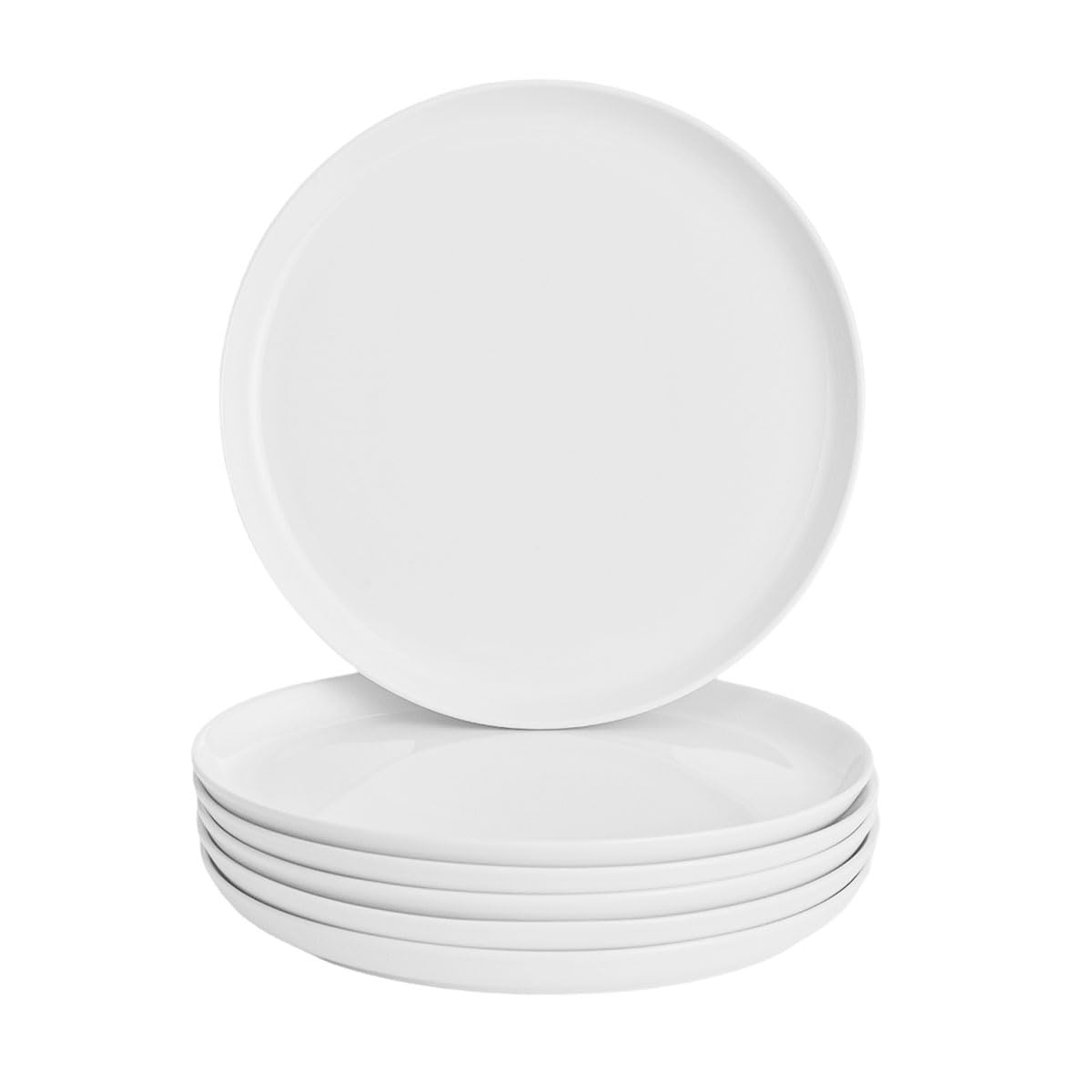 WishDeco Keramik Teller 6er Set, Flache Speiseteller 23cm, Geschirrset Weiß, Porzellan Essteller, Dinner Plate für Salat, Pasta, Pizza