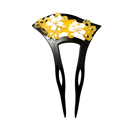 YOY Fashion Hair Decor Japanese Traditional Style Hair Comb Pins Picks Pics Forks for Women Girls Hair Accessory Two Prong with Pearl Flowers, Black