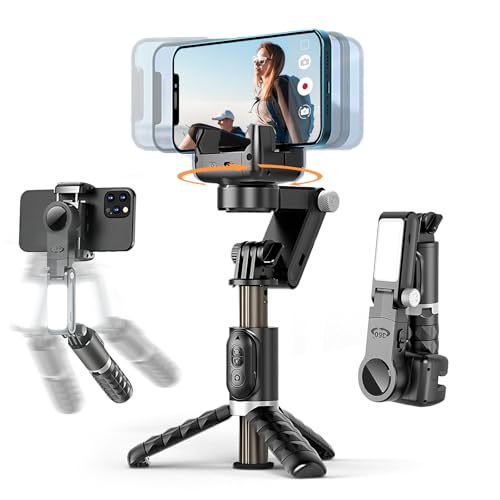 TNW Phone Tripod Gimbal Stabilizer with Fill Light, 2-Axis Antishake Selfie Stick with Wireless Remote, 360° Face/Object Tracking Tripod Stand for Vlogging, Video Recording