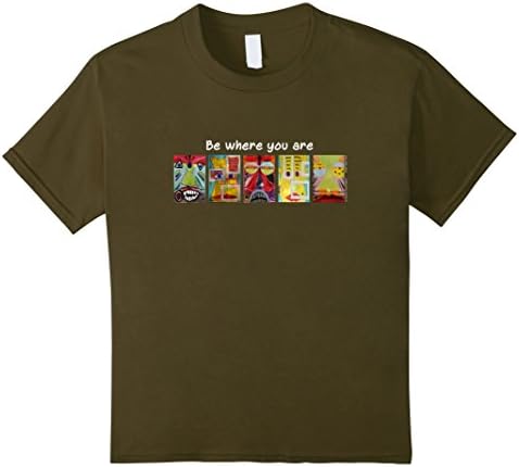 Kids "Be where you are" Native Tribal Totem Face Mindful T-shirt 8 Olive
