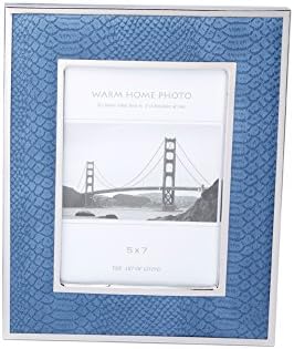 Fulemay Leather Picture Frame 5x7 Inch Blue Photo Frame for Tabletop and Wall Décor