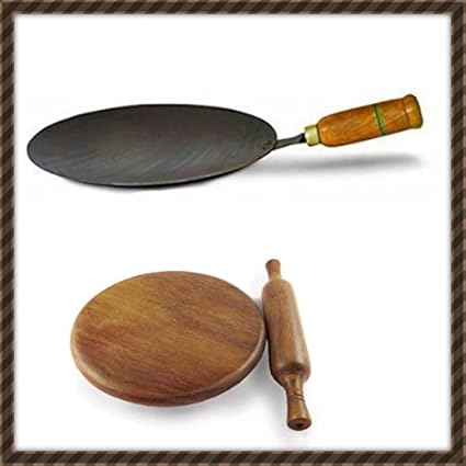 Generic Iron Roti Tawa with Wooden Chakla Belan