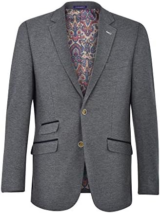 JAMES MORGAN Men's Grey Blazer with Navy Elbow Pads