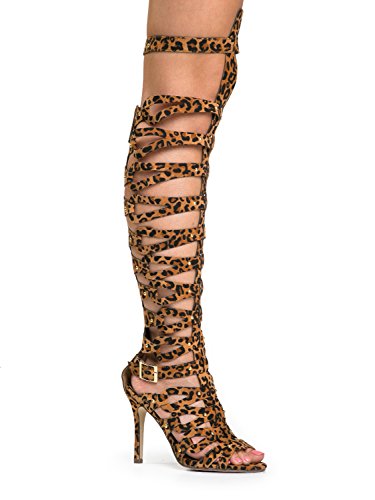 Breckelles Diva-31 Gladiator Boots, Leopard Suede, 6