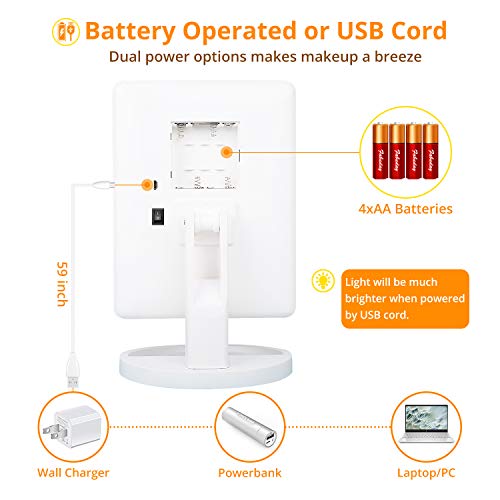 Makeup Mirror with Lights, Lighted Vanity Mirror Light Adjustable, Led Makeup Mirror for Travel, Battery Operated, Color Boxed, White - Thumbnail 3