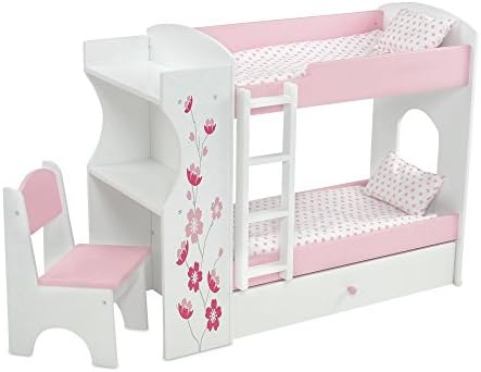 pink bunk bed with desk