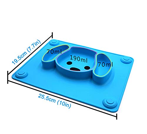Baby Silicone Suction Placemat + Plates - Food Feeding Divided Mat for Kids and Toddlers Fits Most Highchair Trays - Easily Wipe Clean - Dishwasher and Microwave Safe (Blue & Green)