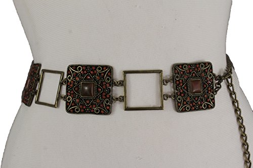 TFJ Women Fashion Bohemian Belt Hip Waist Vintage Gold Metal Charms Brown Beads S M L