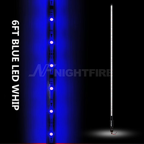 Night Fire Blue LED Whips 6FT Flag Pole For Polaris RZR UTV Sand Dune Buggy Quad Truck Offroad Racing Motorcycle ATV Antenna Whip (One Whip)