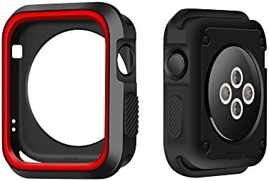 Apple Watch Case, SEANADO iwatch case Rugged Protective Slim Shock Resistant TPU Bumper for Apple Watch Series 3, Series 2, Series 1 (Black-Red 42mm)