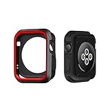 Apple Watch Case, SEANADO iwatch case Rugged Protective Slim Shock Resistant TPU Bumper for Apple Watch Series 3, Series 2, Series 1 (Black-Red 42mm)