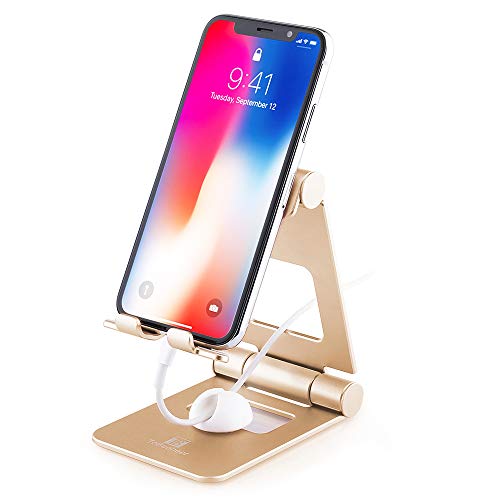 Cell Phone Stand Adjustable, ToBeoneer T8 Desk Phone Holder [Upgraded] Multi-Angle Phone Dock Thicker Wider Ta
