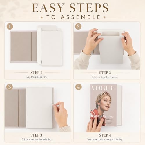 PROBENEX 4 Pcs Foldable Decorative Books | Faux Luxe Shelf & Table | Not Real Books - Lightweight Cardboard That Folds Flat to Assemble in 2 Minutes, No Tools