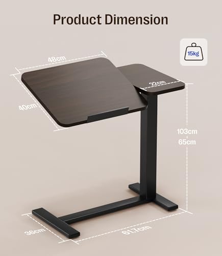 MAIDeSITe C-Shaped Side Table with Wheels, Height Adjustable Table with Double Tilting Tray and Stopper, Ideal for Care, Reading and Teleworking (Walnut)