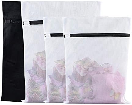 Set of 4 Delicates Laundry Wash Bag, Mesh Lingerie Wash Bags, Heavy Duty Bra Underwear Socks Laundry Bags for Washer and Dryer, Travel Organizer Bag (white black-4 pack)