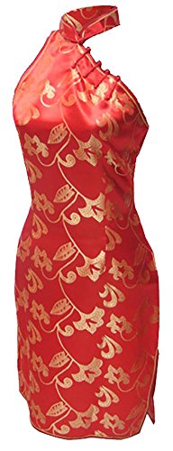 7Fairy Women's Red Wedding Halter Floral Mini Chinese Dress Cheongsam