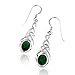 Sterling Silver Celtic Knot Emerald-Green Glass Hook Earrings