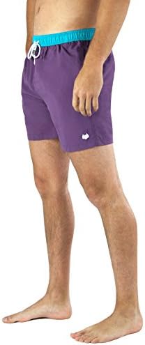 Mens Swim Trunks - Quick Dry with Pockets - Retro - Swimming Trunks - Swim Shorts - Purple (Large)