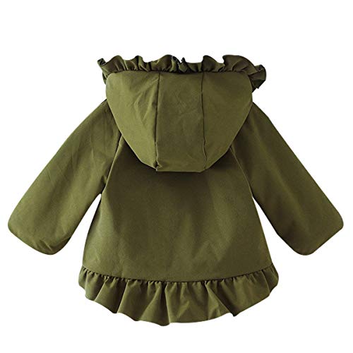 Famuka Winter Baby Girl Jackets Thick Fleece Lined Winter Coat Cute Ruffled Outwear (Green, 12-18 Months) - Thumbnail 2