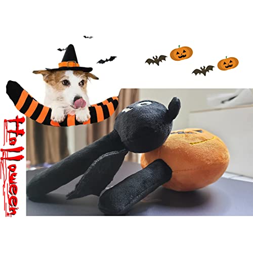 Halloween Dog Toys for Small Dog, 2pcs Dog Teething Toys for Puppy Aggressive Chewer, in Cute Pumpkin and Bat Shaped, Soft Plush Dog Stuff Chew Toy for Puppies Playing