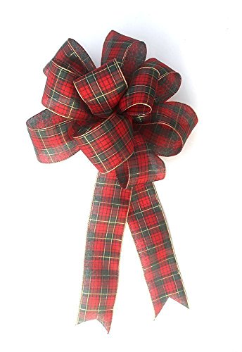 Red tartan plaid wired ribbon bow for wreaths, Christmas decoration, gift bow