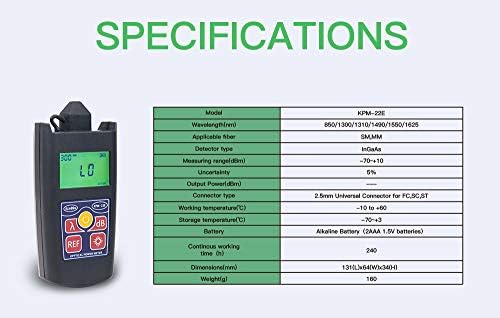 Handheld Optical Fiber Power Meter KPM-22E -70~+10dBm Medidor de potencia de fibra óptica