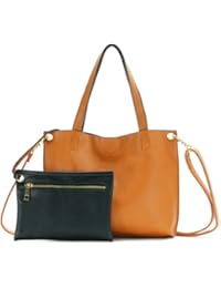 Scarleton Small Stylish Reversible Tote Handbag for Women, Vegan Leather Shoulder Bag, Hobo bag, Satchel Purse, Camel/Black, H184220192501