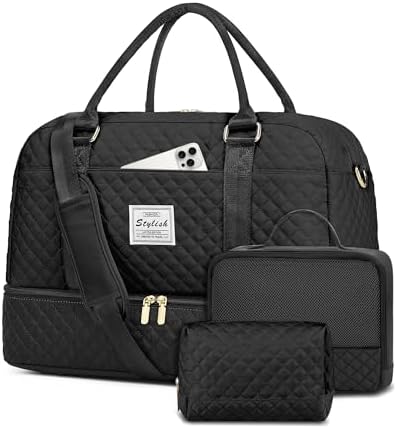 Bluboon Travel Tote Bag for Women Puffer Weekender Overnight Bag Large Duffle Bag for Travel with makeup bag