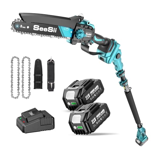 SEESII PS810 8 Inch Cordless Telescopic Chainsaw & Mini Chainsaw, 2-in-1 Electric Pruning with Rod, Reaches up to 16 Ft Mini Brushless Saw for Garden Cutting