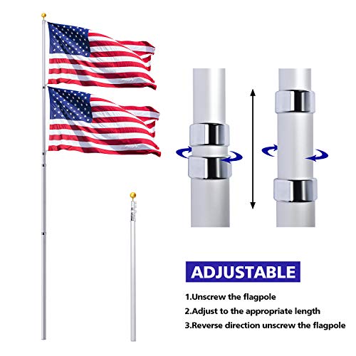 Klvied 30FT Telescopic Flag Pole, Heavy Duty Aluminum Flagpole Kit Fly