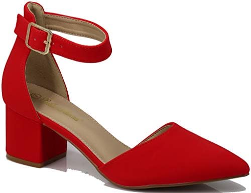 red mid block heel shoes