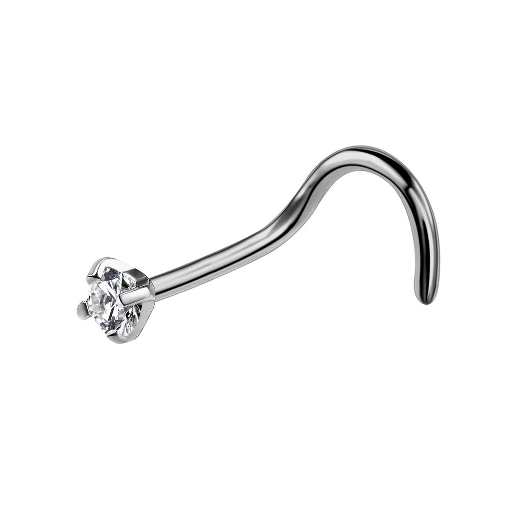 OUFER Titanium Nose Ring G23 Solid Titanium Nose Stud 20G Screw Nose Stud 2mm Clear CZ