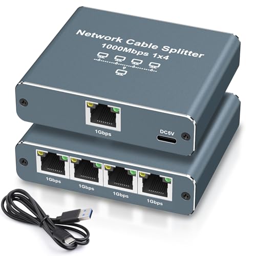 Rantuia Switch Ethernet Gigabit de 5 Puertos, Divisor de Red LAN Alta Velocidad, Plug & Play sin Configuración, para TV, Laptop, PC, Escritorio y Montaje en Pared