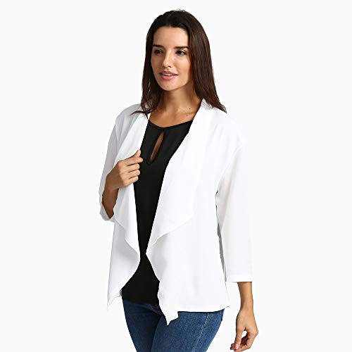 Sunward Chiffon Cardigan for Women Solid Colors 3/4 Sleeve Open Front Cover Ups (L, White) - Thumbnail 3