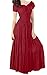 Meaneor Women Boho Cap Sleeve Smocked Waist Tiered Renaissance Summer Maxi Dress (XXL, Wine Red)